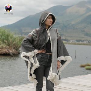 Wool Cape. (Forest Cavern) 100% wool cape open front with Hood. Handcrafted by Indigenous Hands. Machine Washable! Gift Ideas