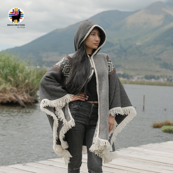 Wool Cape. (Forest Cavern) 100% wool cape open front with Hood. Handcrafted by Indigenous Hands. Machine Washable! Gift Ideas
