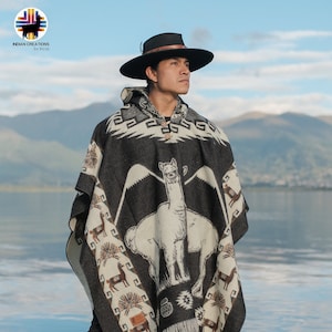 Poncho unisex de lana de alpaca. (Alpaca andina). Talla única. ¡Hecho a mano exclusivamente por indígenas! Lavable a máquina. ¡ENVÍO GRATIS! Ideas para regalos.