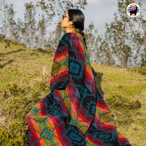 Handmade Alpaca Wool Blanket. (Sunset Sky) Queen Size. Handcrafted by Indigenous Hands. Super Soft and Warm. Free Shipping! Gift Ideas