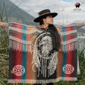 Unisex Alpaca Wool Poncho. (Eagle Dreams ) Made in Ecuador! Handcrafted By Indigenous Hands. One Size. FREE SHIPPING! Gift Ideas.