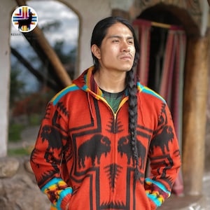 Alpaca Jacket red Buffalo Handcrafted by Indigenous Hands. Super Warm ...