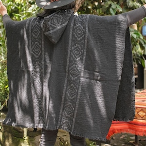 Dark Forest Handmade Wool Poncho. Closed in the front with Hood. Handcrafted by Indigenous Hands. Machine Washable! Free Shipping!