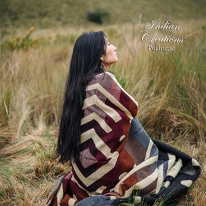 Alpaca Wool Blanket. (Terracotta Field)Native American Geometric. Beautifully designed by Indigenous Crafters.San Valentine Gift Ideas