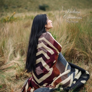 Handcrafted Alpaca Wool Blanket. (Terracotta Field) Designed by Indigenous Crafters. Soft & Warm. Machine Washable.FREE SHIPPING! Gift Ideas