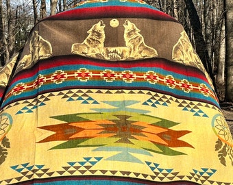 Handmade Alpaca Wool Blanket. (Wolf Spirit) Queen Size. Handcrafted by Indigenous Hands. Super Soft and Warm. FREE SHIPPING! Gift Ideas