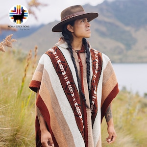Handmade 100% Sheep Wool Poncho. (Red Earth) Closed in the front with Hood. Handcrafted by Indigenous Hands. Machine Washable. Gift Ideas
