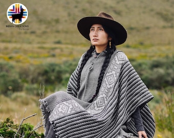 Handmade Wool Poncho. (Spirit in the Mountain) Closed in the front with Hood. Handcrafted by Indigenous Hands. San valentine gift ideas