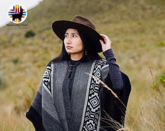 Handmade Wool Poncho. (Penumbral Eclipse) Closed in the front with Hood. Handcrafted by Indigenous Hands. Machine Washable! Free Shipping!
