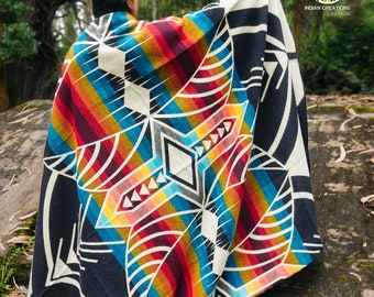 Handmade Alpaca Blanket.(Indigenous Flower) Handcrafted by Indigenous Hands. Machine Washable Super Soft and Warm. FREE SHIPPING!Gift Ideas.