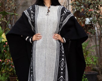 Handmade Wool Poncho. (Half Moon)Closed in the front with Hood. Handcrafted by Indigenous Hands. Machine Washable!  San Valentine Gift Ideas