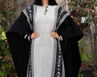 Handmade Sheep Wool Poncho. (Half Moon)Closed in the front with Hood. Created by Indigenous Hands.Machine Washable! FREE SHIPPING!Gift Ideas