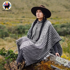 Handmade Wool Poncho. (Spirit in the Mountain) Closed in the front with Hood. Handcrafted by Indigenous Hands. San valentine gift ideas