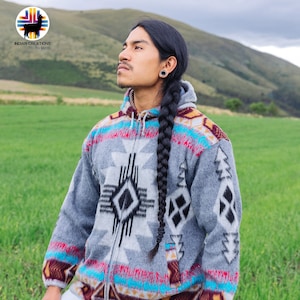Alpaca Jacket. (Grey Forest) Unisex use. Handcrafted by Indigenous crafters. Super warm and soft. Machine Washable! FREE SHIPPING!Gift Ideas