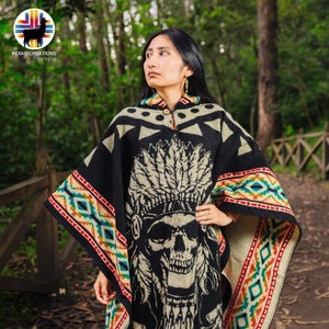 Beautiful Alpaca Wool Poncho (Chief&#39;s Blood II) Handcrafted by Indigenous Hands. Soft and warm. One size. Unisex. FREE SHIPPING! Gift Ideas.