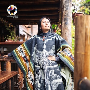 Alpaca Wool Poncho (Gray Wide Connection) Handcrafted by Indigenous Hands. Soft and warm. One size and Unisex use. FREE SHIPPING! Gift Ideas