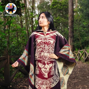 Alpaca Wool Poncho (Aztec Warrior II) Handcrafted by Indigenous Hands. Soft and warm with hood. One size. Unisex. FREE SHIPPING! Gift Ideas
