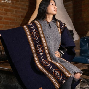 Handmade Wool Poncho( Blue Moon). Closed in the front with Hood. Handcrafted by Indigenous Hands. Machine Washable! Free Shipping!