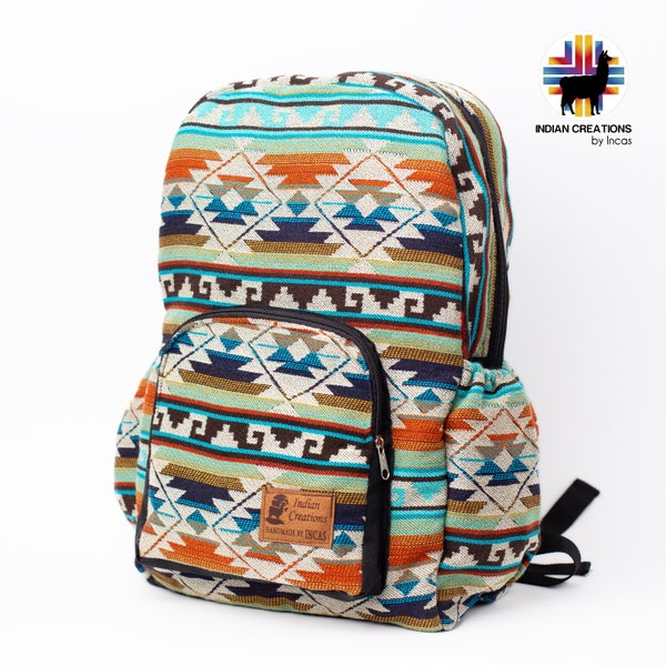 Handmade Native American Design Backpack. (Aqua Geometric Desing) Handmade, unique, accessible. Machine washable! Mother's Day Gift Ideas