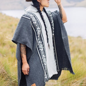 Handmade Sheep Wool Poncho. (Fog Gray) Closed in the front with Hood.Crafted by Indigenous Hands.Machine Washable!Free Shipping!Gift Ideas image 4