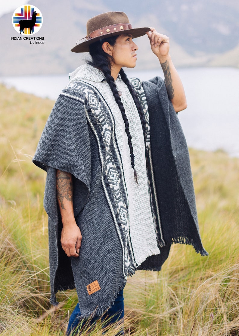 Handmade Sheep Wool Poncho. (Fog Gray) Closed in the front with Hood.Crafted by Indigenous Hands.Machine Washable!Free Shipping!Gift Ideas image 4