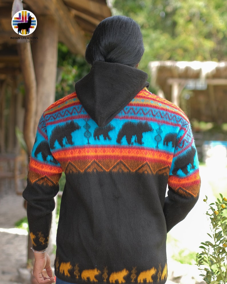 Alpaca Wool Jacket bear in the Sunset Handcrafted by Indigenous Hands