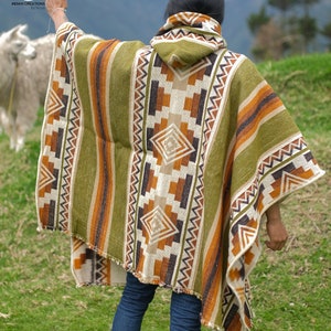 Handmade Wool Poncho. (Spring Meadow) Closed in the front with Hood. Handcrafted by Indigenous Hands. Machine Washable! Free Shipping!