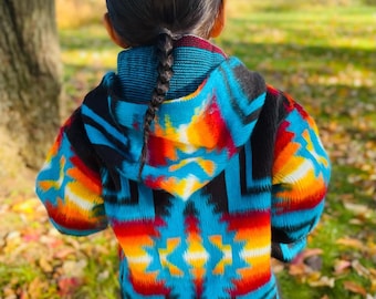 Handmade Alpaca Toddlers/Kids Jackets. (Black Southwestern Cross) Super Soft, Super Warm, Super Cute. Free Shipping!