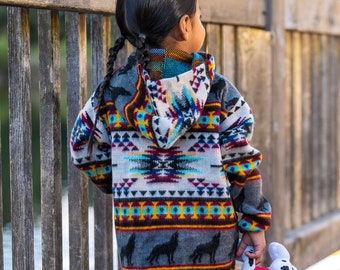 Handmade Alpaca Wool Toddlers/Kids Jackets. (Indigenous Wolf) Super Soft, Super Warm, Super Cute. FREE SHIPPING! Gift Ideas