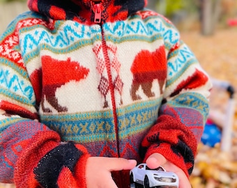 Handmade Alpaca Wool Toddlers/Kids Jackets. (Dream Bear)Unisex. Super Soft, Super Warm, Super Cute. FREE SHIPPING! Gift Ideas