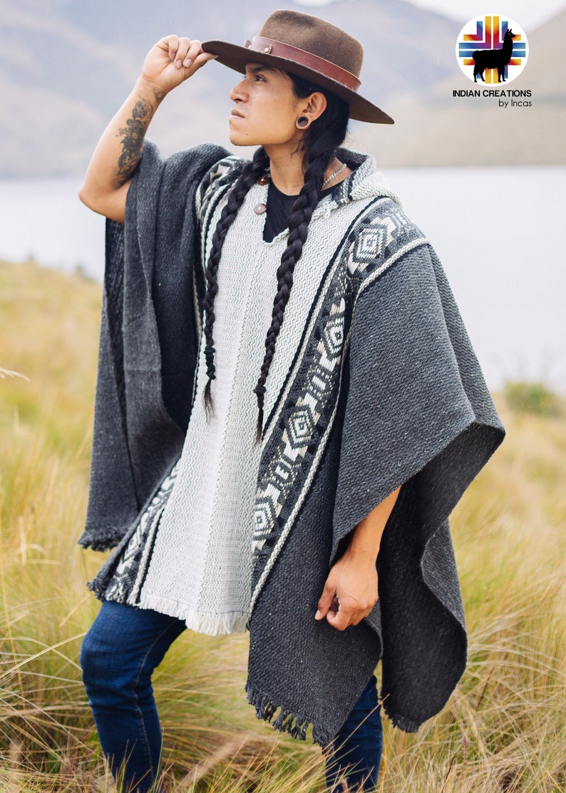 Handmade Sheep Wool Poncho. (Fog Gray) Closed in the front with Hood.Crafted by Indigenous Hands.Machine Washable!Free Shipping!Gift Ideas image 1