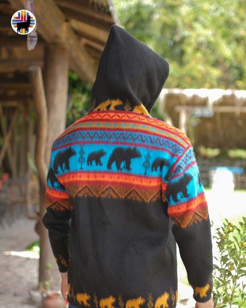 Alpaca Wool Jacket bear in the Sunset Handcrafted by Indigenous Hands