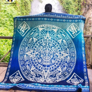 Handmade Alpaca Wool Blanket. (Aztec Calendar II) Beautifully designed by Indigenous Crafters. Machine Washable. FREE SHIPPING! Gift Ideas