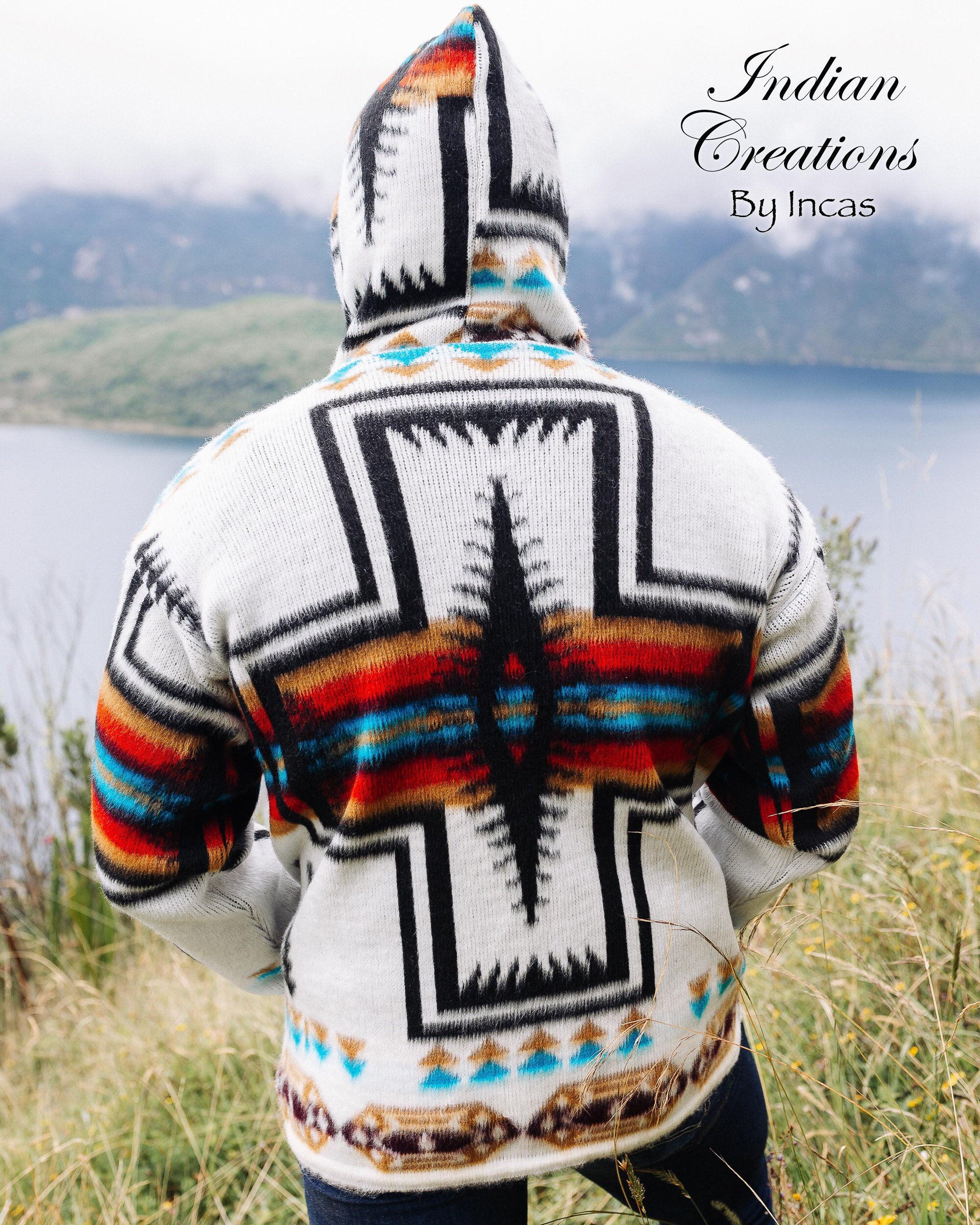 Handcrafted Alpaca Wool Jacket. (white Cross). Design by Handcrafted Alpaca Wool Jacket. (white Cross). Design by