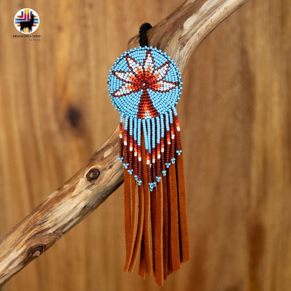 Southwestern Beaded Hair Barrette Leather Seed Bead Home Made Blue Red White Amazon.com: Handmade Beaded Indian Hair Barrette,Native  main image 2