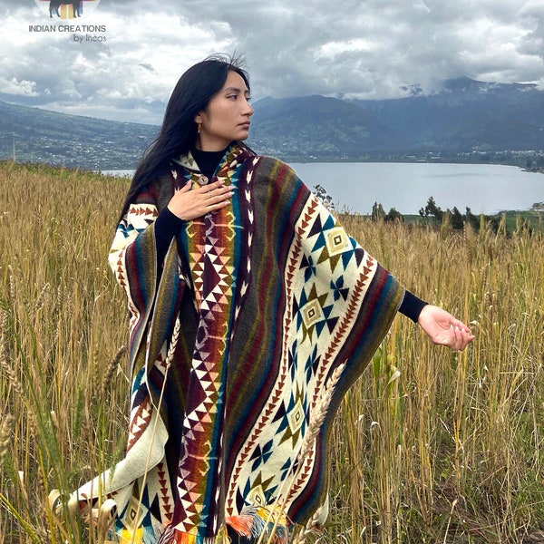 Alpaca Wool Poncho (Yellow Desert II). Exclusive Desing! Crafted by Indigenous Hands.One size, a Hooded poncho. San Valentine Gift Ideas