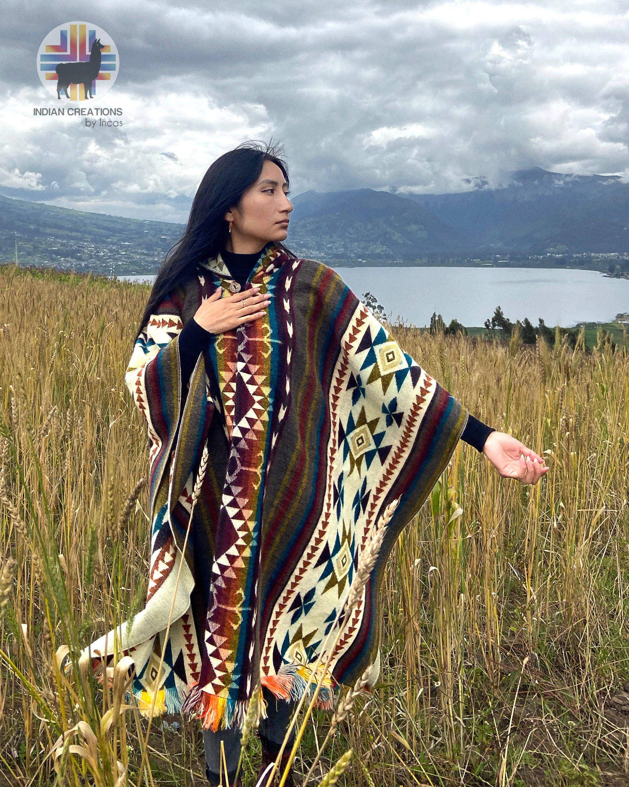 Handcrafted Alpaca Wool Poncho (Yellow Desert II). Exclusive Design! Crafted by Indigenous Hands.One size, Unisex. FREE SHIPPING! Gift Ideas