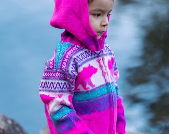 Handmade Alpaca Toddlers/Kids Jackets. (Fuscia Dream Bear) Super Soft, Super Warm, Super Cute. Free Shipping!  Gift Ideas