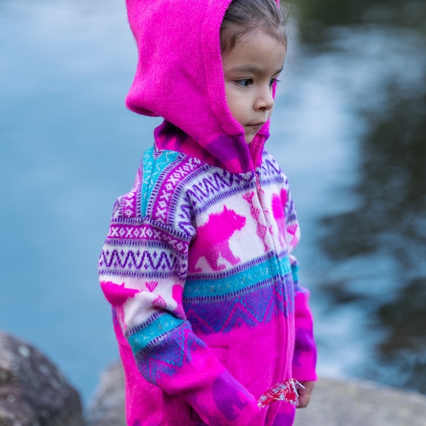 Handmade Alpaca Wool Toddlers/Kids Jackets. (Fuscia Dream Bear) Super Soft, Super Warm, Super Cute. FREE SHIPPING! Gift Ideas