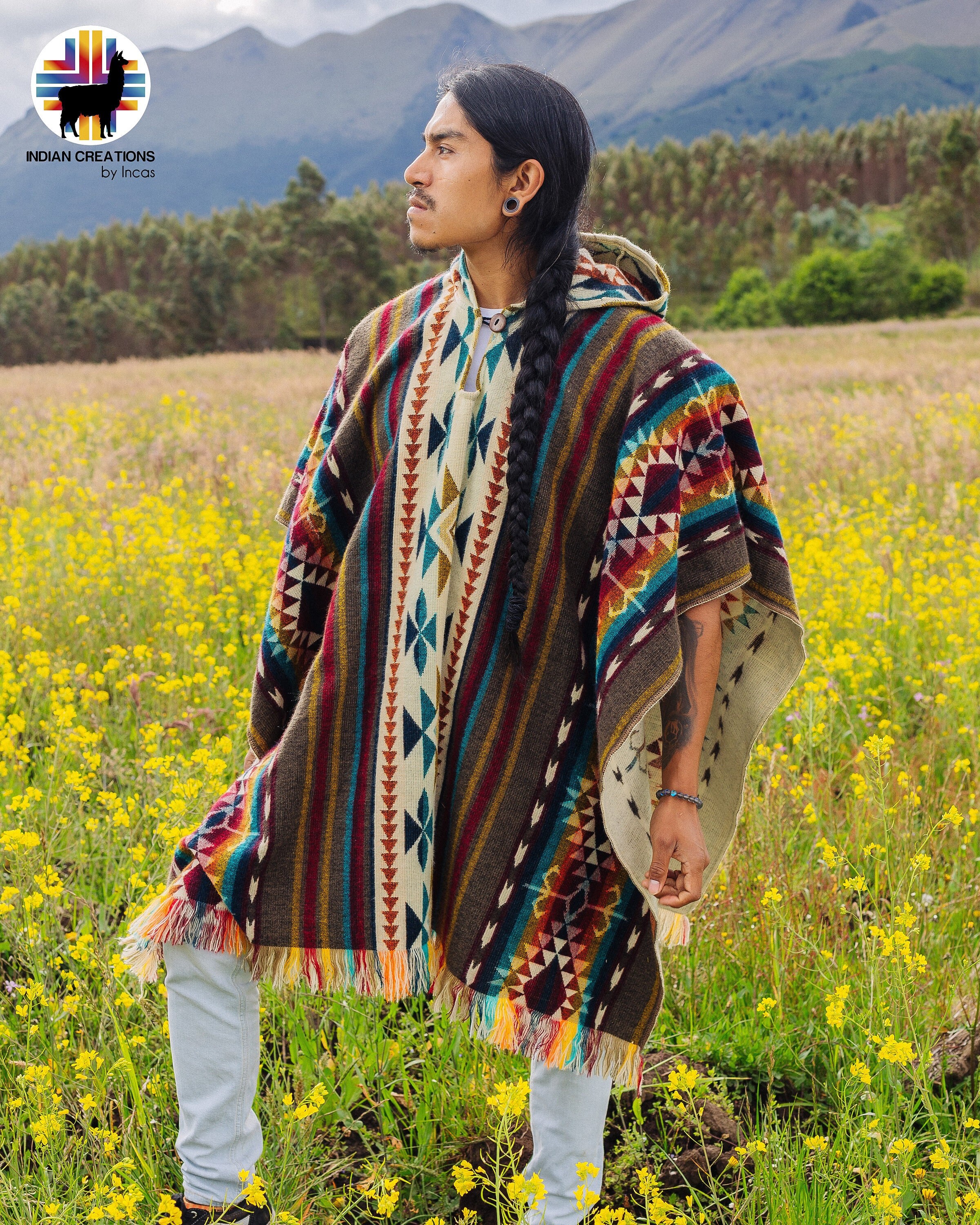 Kleding Gender-neutrale kleding volwassenen Ponchos bolivian vintage traditional weaving  # 209   FREE shipping in USA 