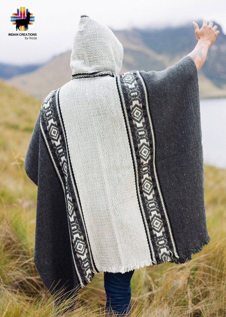 Handmade Sheep Wool Poncho. (Fog Gray) Closed in the front with Hood.Crafted by Indigenous Hands.Machine Washable!Free Shipping!Gift Ideas image 8