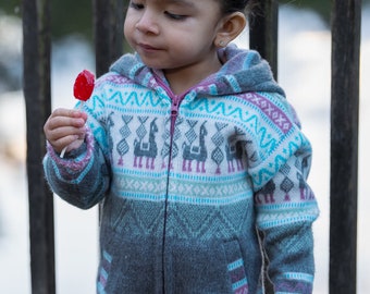 Handmade Alpaca Toddlers/Kids Jackets. (Blue Alpaca) Super Soft, Super Warm, Super Cute. Free Shipping! San Valentine Gift Ideas