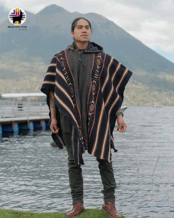 本格派ま！ Handmade Sheep Wool Poncho. (desert Night) Closed in the ジャケット・アウター