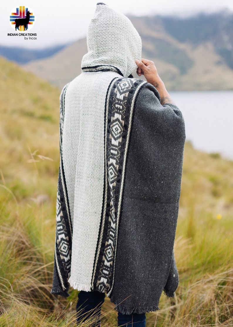Handmade Sheep Wool Poncho. (Fog Gray) Closed in the front with Hood.Crafted by Indigenous Hands.Machine Washable!Free Shipping!Gift Ideas image 6