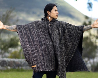 Handmade Wool Poncho. (Gold Rainy) Closed in the front with Hood. Handcrafted by Indigenous Hands. Machine Washable! Free Shipping!
