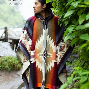 Native American Geometric (Desert Thunder) Alpaca Poncho. EXCLUSIVE DESIGN! Ultra soft and warm. Machine Washable! San Valentine Gift Ideas