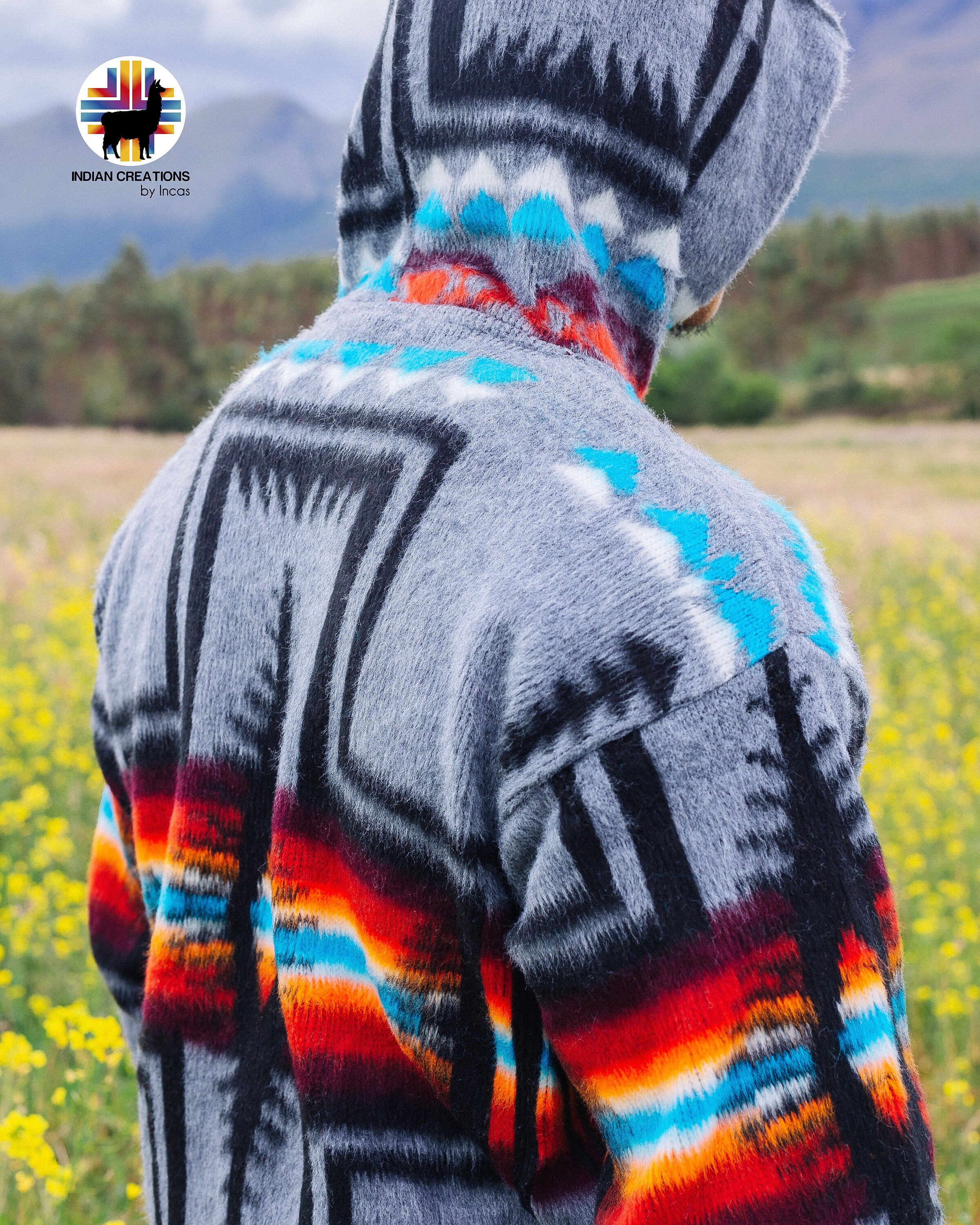 Handmade Alpaca Wool Jacket. (gray Cross) Unisex.made in