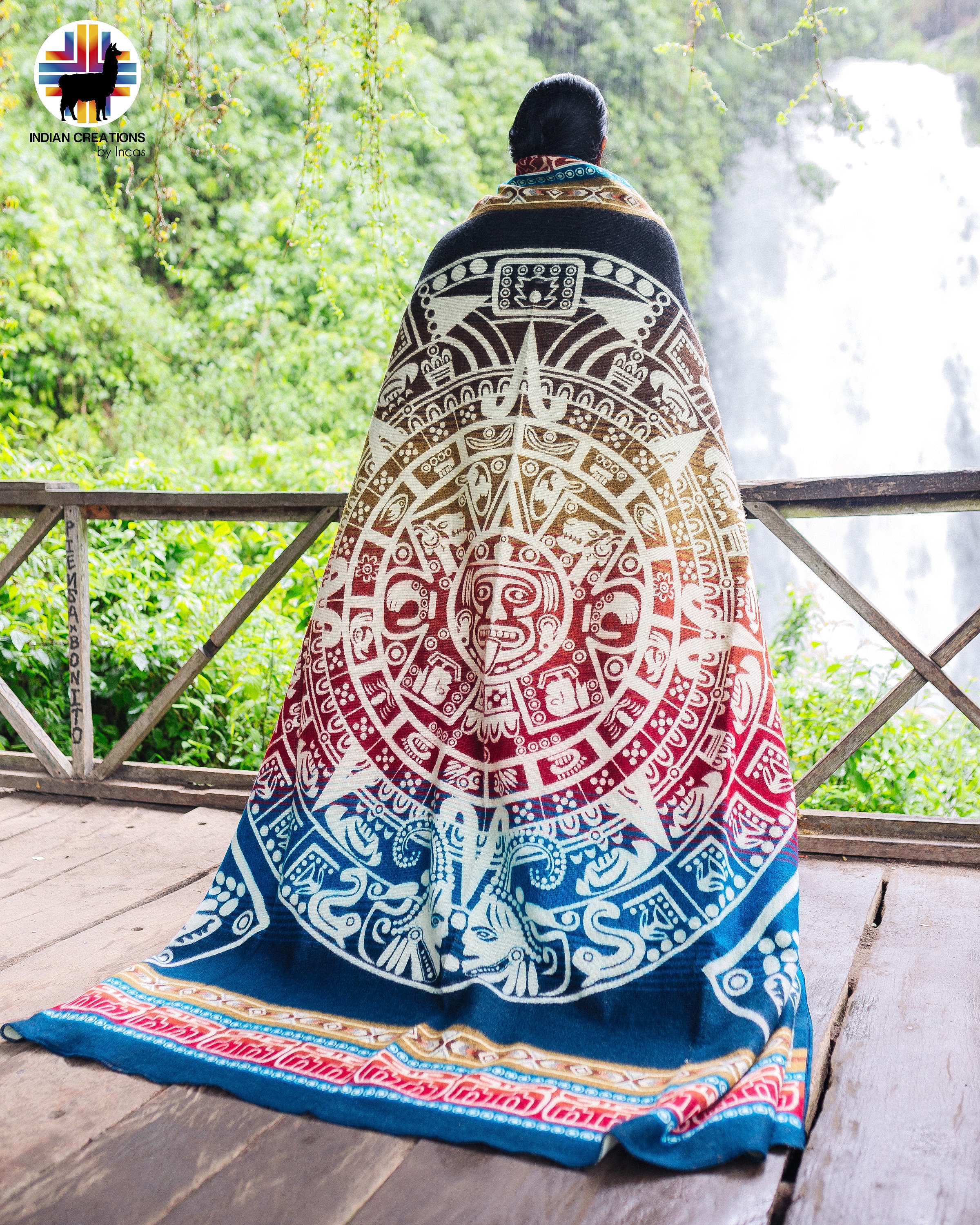 Alpaca Wool Blanket. (aztec Calendar I)cozy Blanket. Beautifully