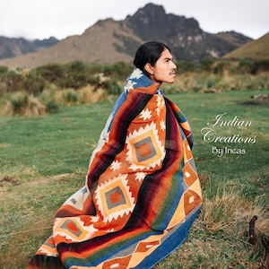 Manta de lana de alpaca hecha a mano (atardecer). Hecha a mano por manos indígenas. Manta decorativa. Lavable a máquina. ENVÍO GRATIS. Ideas para regalos.