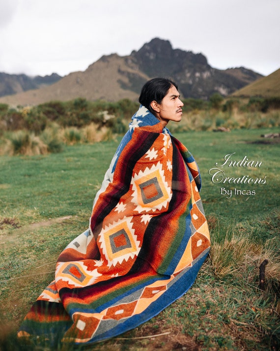 Navajo Alpaca sunset Wool Blanket. Throw Blanket. Native American Blanket.  San Valentine Gift Ideas 